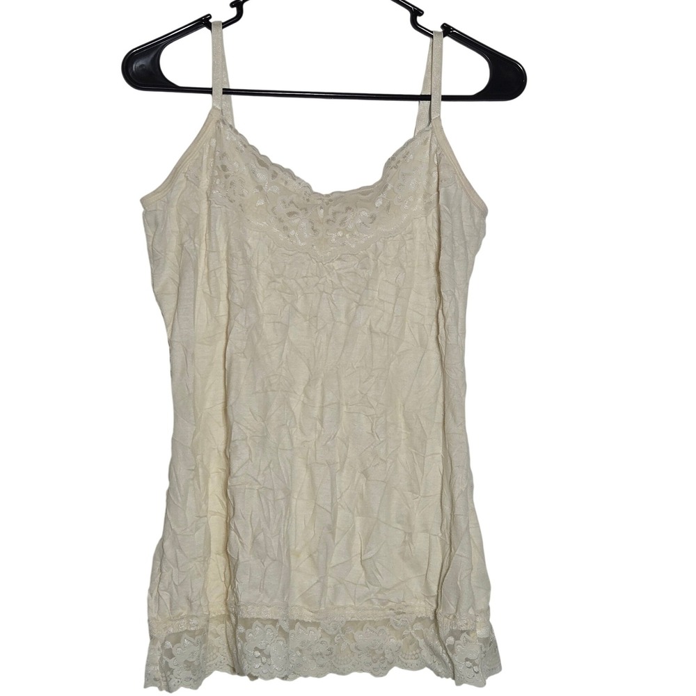 Dressbarn Crinkle Lace Tank Top Medium Y2K Cami Fairy Coquette Romantic Ivory